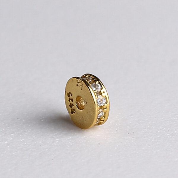 zircon inlaid rondelle shape gild s925 sterling silver bead, golden rondelle bead - Image 6