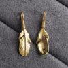 feather shape gild s925 sterling silver bead, golden feather charm