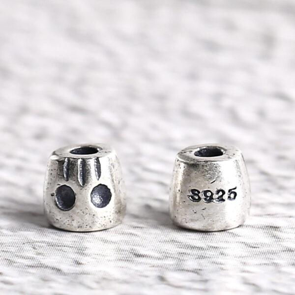 abstract face pattern drum shape s925 sterling silver bead, oxidized silver drum bead