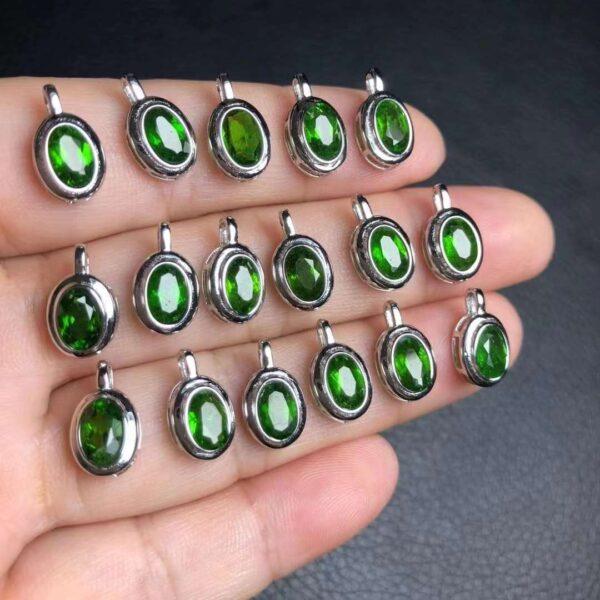 oval shape small natural diopside bead inlaid sterling silver charm