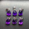 facet droplet shape natural amethyst bead inlaid sterling silver charm