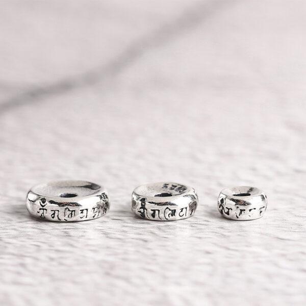 Buddhist six-syllable mantra pattern gasket shape s925 sterling silver bead, oxidized silver gasket bead