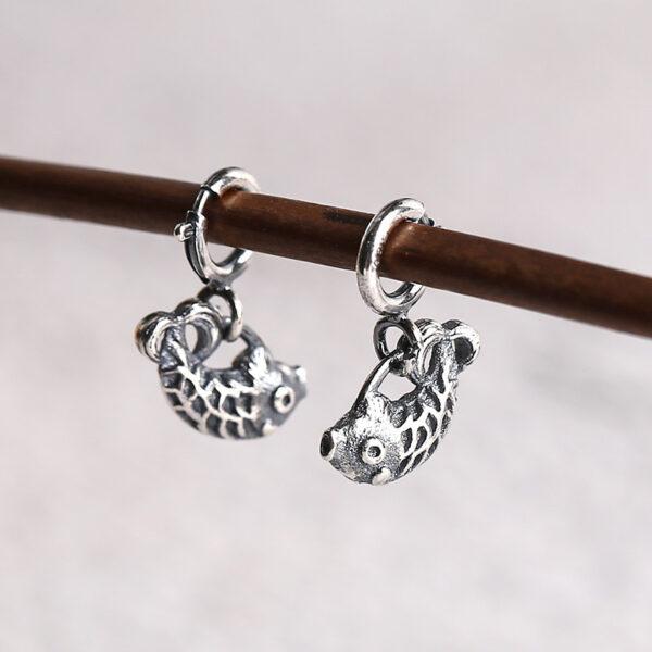 nice fish shape s925 sterling silver charm bead, oxidized silver fish charm
