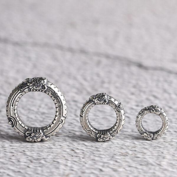 double dragon pattern ring shape s925 sterling silver bead, oxidized silver ring bead