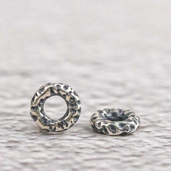 small pits pattern ring shape s925 sterling silver bead, oxidized silver ring bead