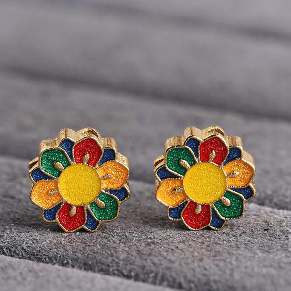colorful flower shape gild sterling silver bead, enamel flower bead
