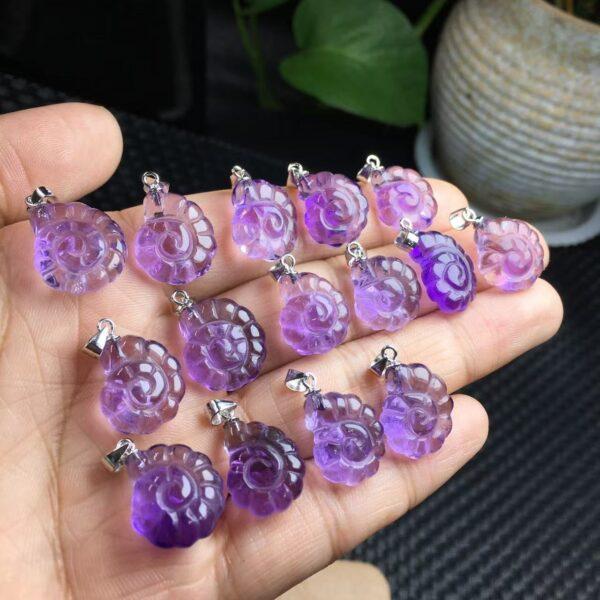 nice conch shape natural amethyst bead sterling silver charm