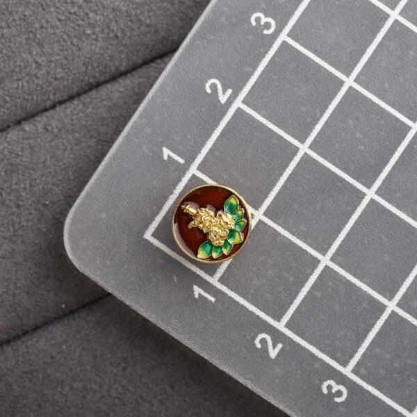 hollow Buddha on lotus pattern round shape gild sterling silver bead, enamel Buddha bead - Image 2