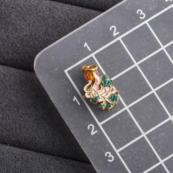 Nine-tailed Fox shape gild sterling silver charm bead, enamel fox charm - Image 2