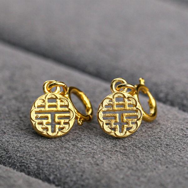hollow 喜 pattern round shape gild s925 sterling silver charm bead, golden flower charm - Image 2