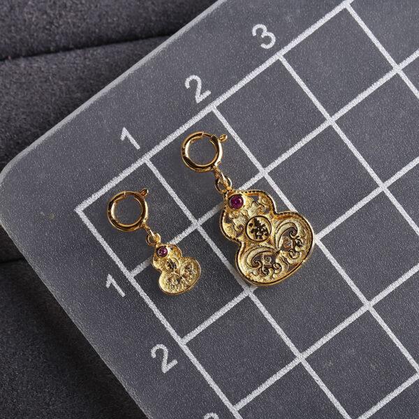 flower pattern gourd shape gild s925 sterling silver charm bead, golden gourd charm - Image 2