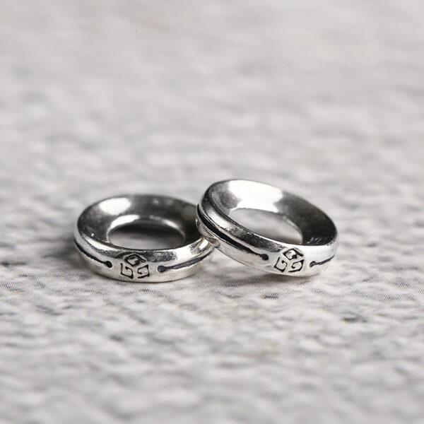 simple line pattern ring shape s925 sterling silver bead, oxidized silver ring bead - Image 2