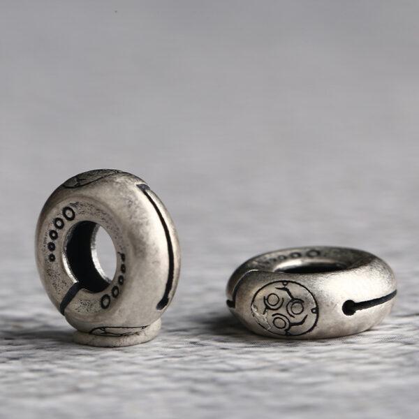 retro line pattern donut shape s925 sterling silver bead, oxidized silver donut bead - Image 2