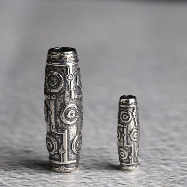 retro dzi bead pattern oval shape s925 sterling silver bead, oxidized silver dzi bead - Image 2