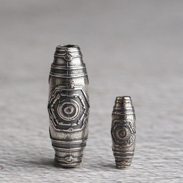 retro dzi bead pattern oval shape s925 sterling silver bead, oxidized silver dzi bead - Image 2