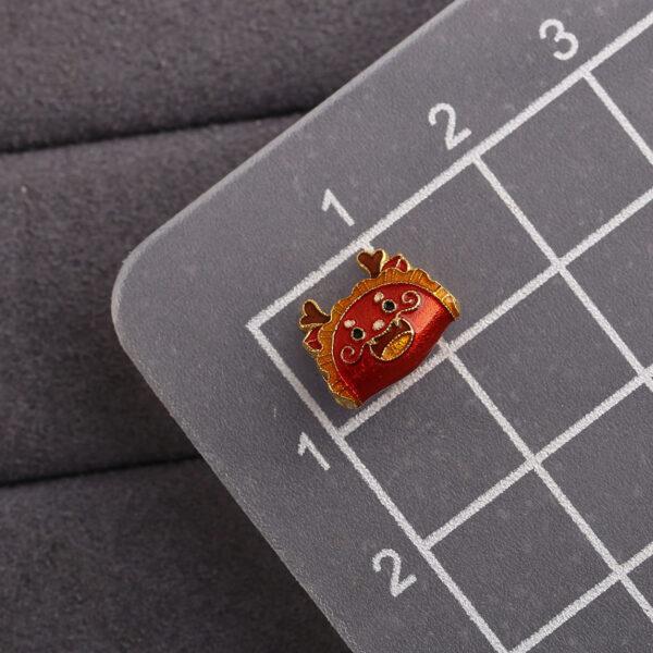cute dragon pattern semicircular shape gild sterling silver bead, enamel dragon bead - Image 2
