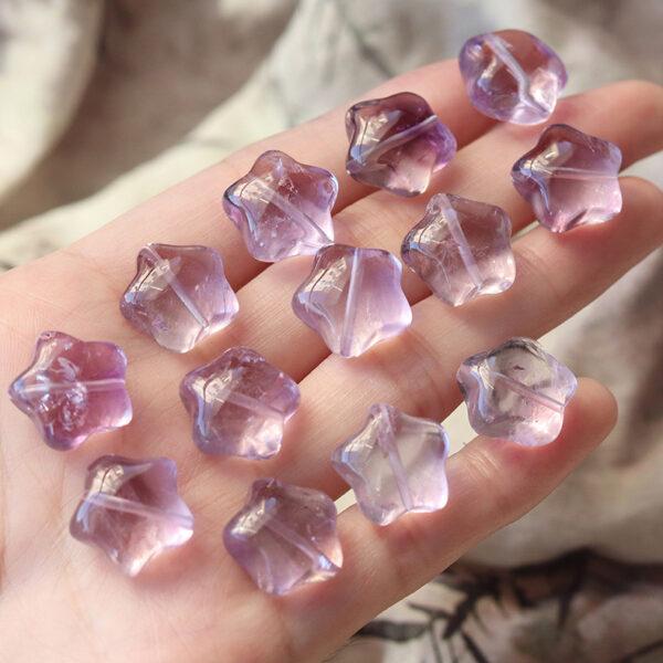 2 pcs / 5 pcs fat star shape natural amethyst and rose quartz bead - Image 2