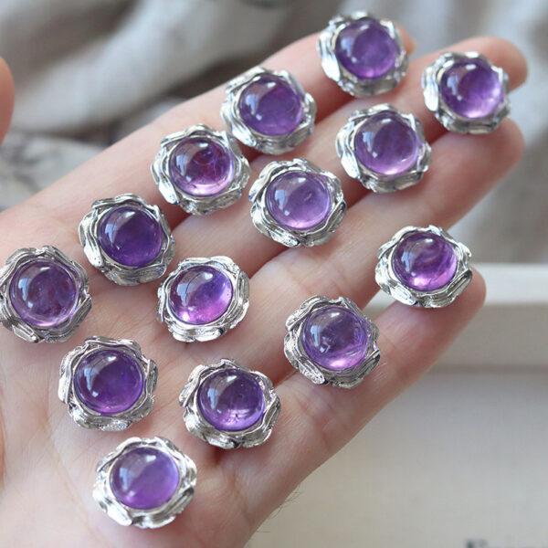 round flower shape natural amethyst and rose quartz inlaid copper bead - Image 2