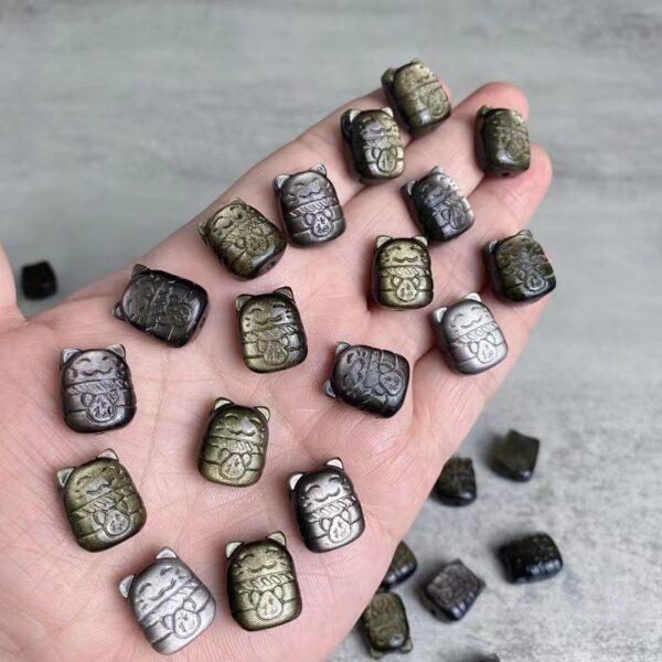 2 pcs / 5 pcs lucky cat shape natural obsidian bead - Image 2