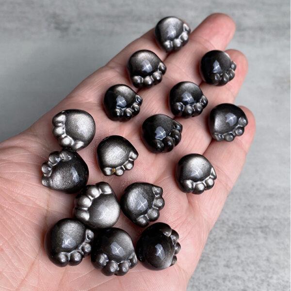 2 pcs / 5 pcs fat cat paw shape natural silver obsidian bead - Image 2