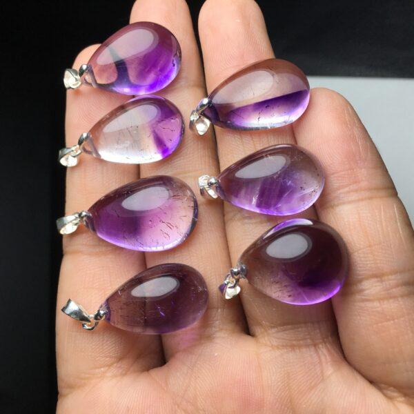 droplet shape natural Super Seven quartz bead sterling silver charm - Image 2
