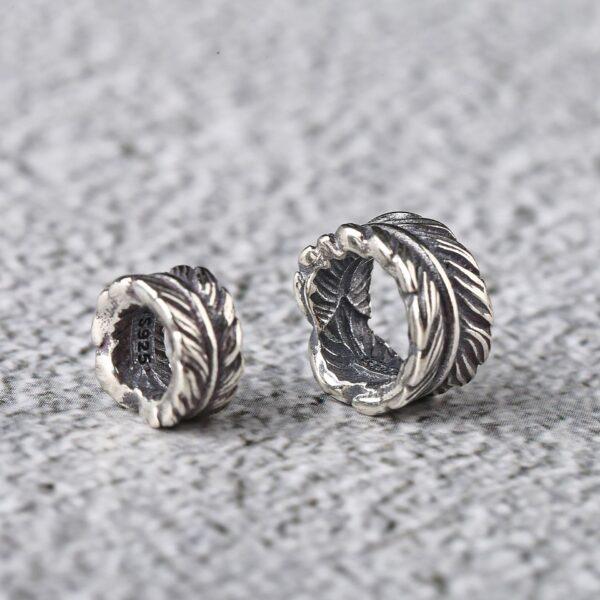 feather pattern ring shape s925 sterling silver bead, oxidized silver feather bead - Image 2
