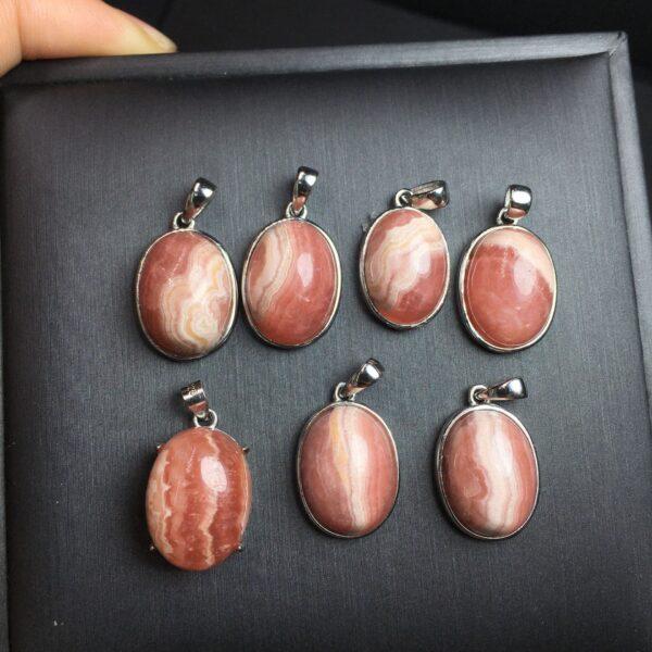 oval shape natural rhodochrosite bead inlaid sterling silver charm - Image 2