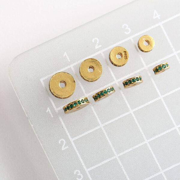 zircon bead inlaid gasket shape gild s925 sterling silver bead, golden gasket bead - Image 2