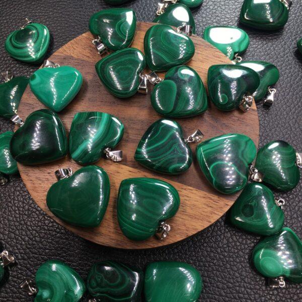 heart shape natural malachite bead sterling silver charm - Image 2