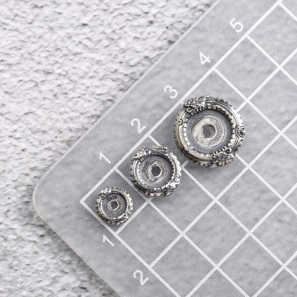 double dragons pattern zircon inlaid rondelle shape s925 sterling silver bead, oxidized silver rondelle bead - Image 2