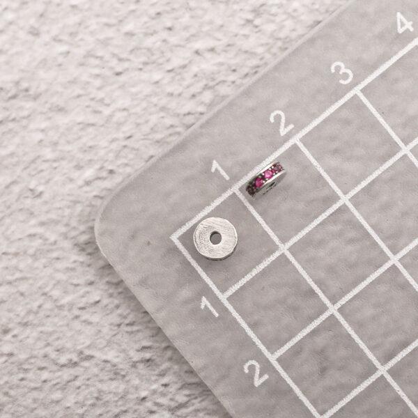 zircon inlaid rondelle shape s925 sterling silver bead, oxidized silver rondelle bead - Image 2