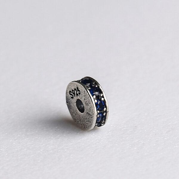zircon inlaid rondelle shape s925 sterling silver bead, oxidized silver rondelle bead - Image 7