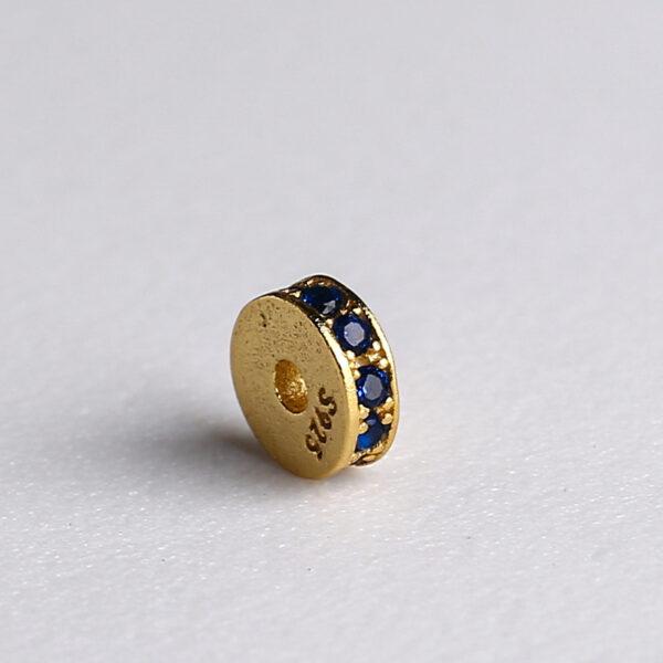zircon inlaid rondelle shape gild s925 sterling silver bead, golden rondelle bead - Image 7