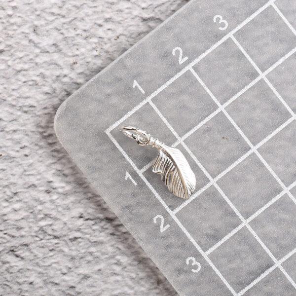 feather shape s925 sterling silver charm bead, bright silver feather charm - Image 2