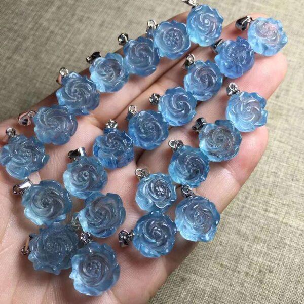 nice rose flower shape natural aquamarine bead sterling silver charm - Image 2