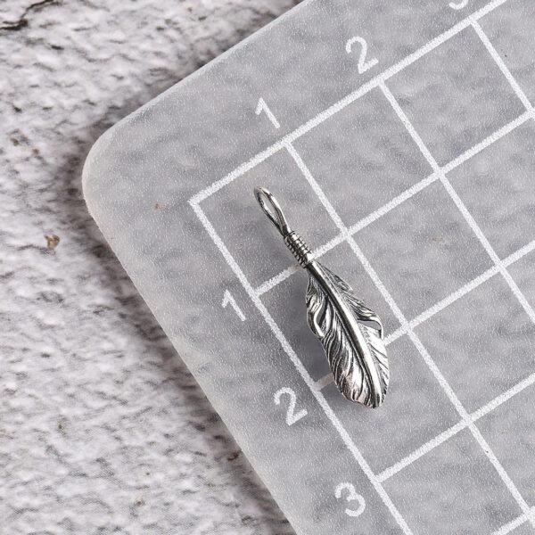 feather shape s925 sterling silver bead, oxidized silver feather charm - Image 2