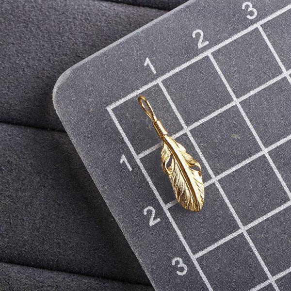 feather shape gild s925 sterling silver bead, golden feather charm - Image 2