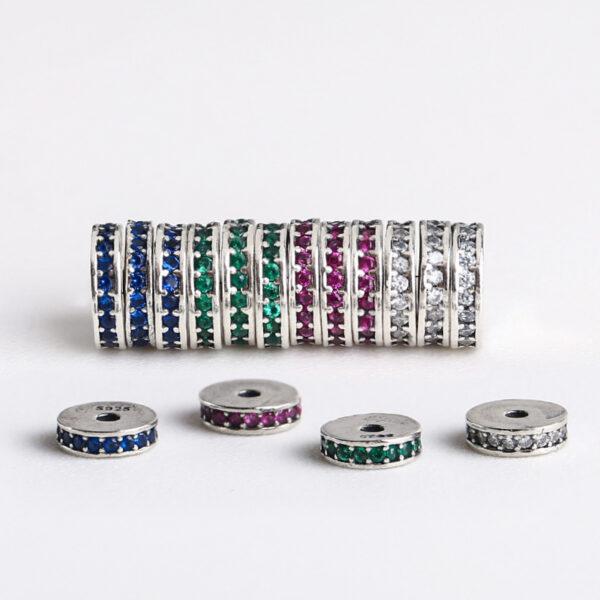 zircon inlaid gasket shape s925 sterling silver bead, oxidized silver gasket bead - Image 2