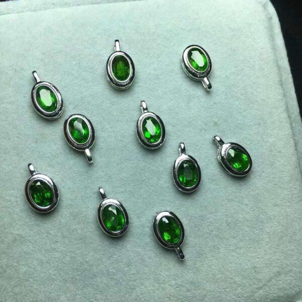 oval shape small natural diopside bead inlaid sterling silver charm - Image 2