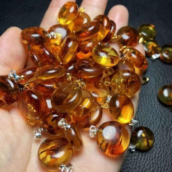 oblate shape small natural flower amber bead sterling silver charm - Image 2