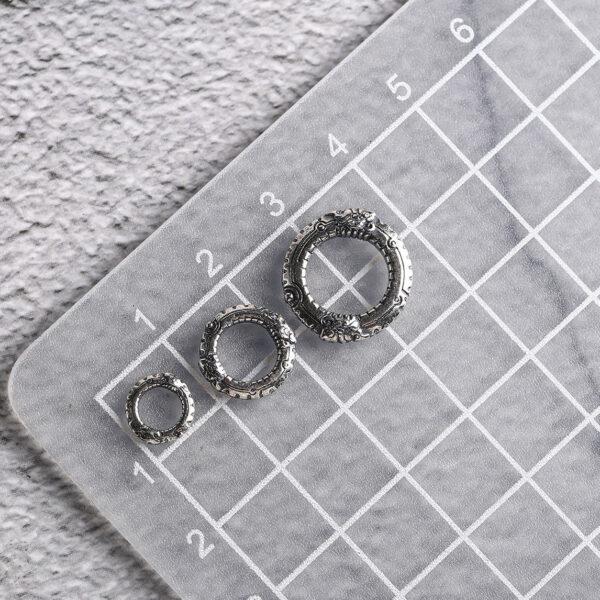 double dragon pattern ring shape s925 sterling silver bead, oxidized silver ring bead - Image 2