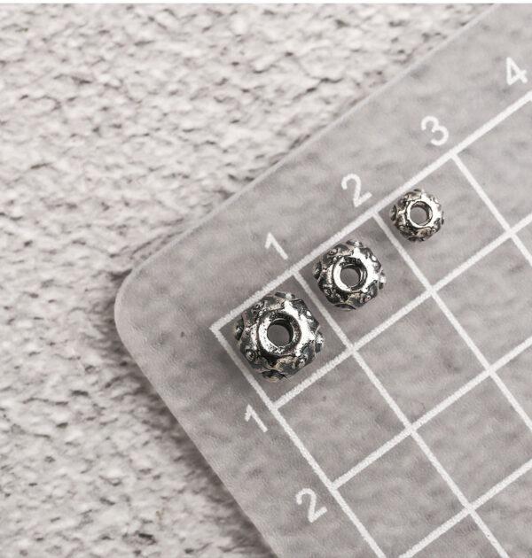 bumps pattern rondelle shape s925 sterling silver bead, oxidized silver rondelle bead - Image 2