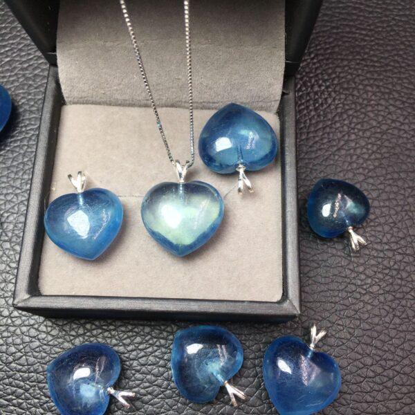 double-sided heart shape natural aquamarine bead sterling silver charm - Image 2