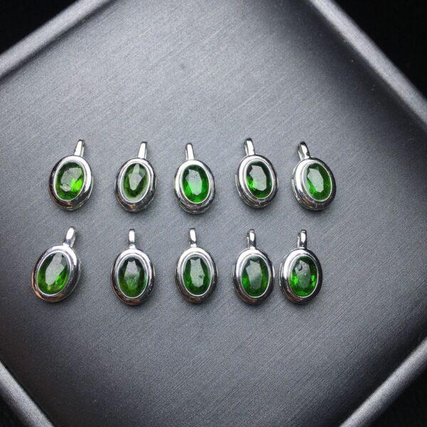 facet surface oval shape small natural diopside bead inlaid sterling silver charm - Image 2