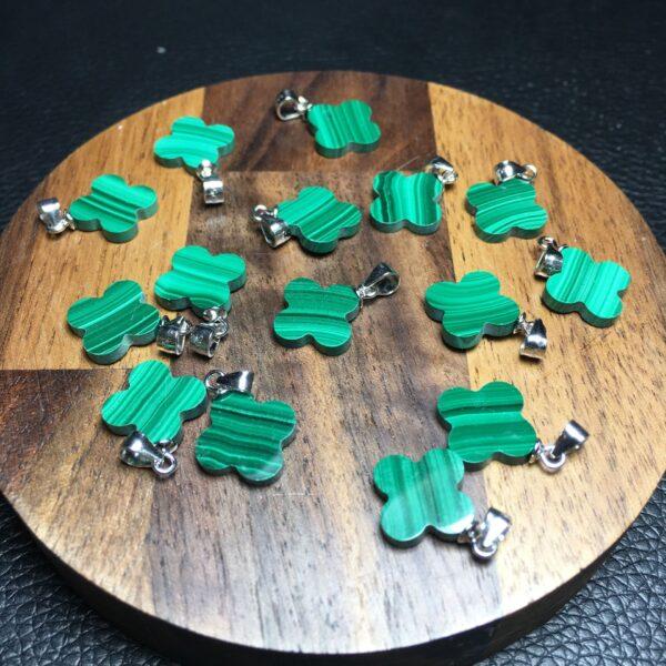 Four Leaf Clover shape natural malachite bead sterling silver charm - Image 2
