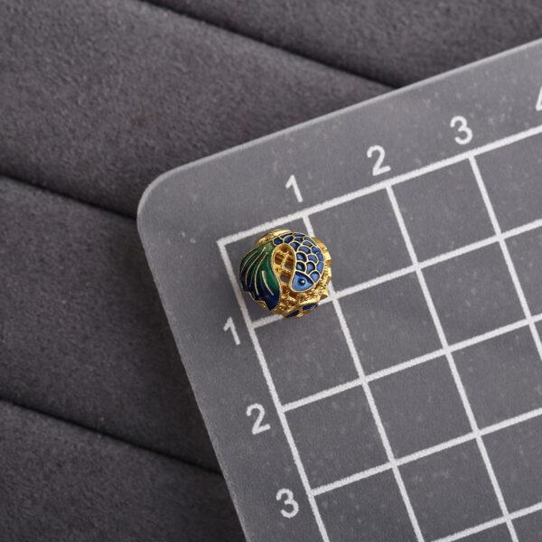 fish pattern round shape hollow gild sterling silver bead, enamel fish bead - Image 2