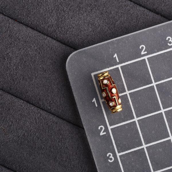 Dzi bead pattern oval shape gild sterling silver bead, enamel Dzi bead - Image 2