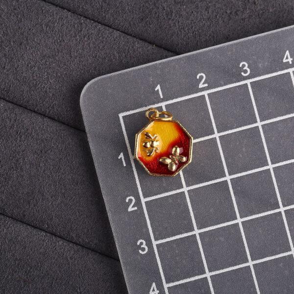 butterfly and bee pattern polygon shape gild sterling silver charm bead, enamel polygon charm - Image 2