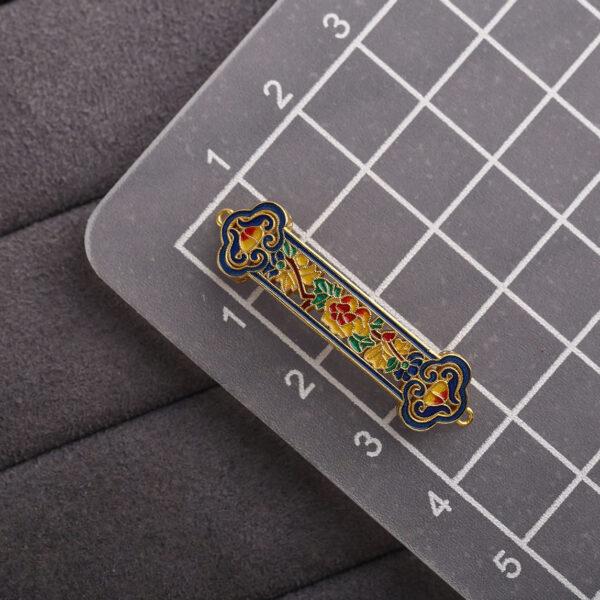 hollow flowers pattern curved rectangle ruyi shape gild sterling silver bead, enamel flowers bead - Image 2