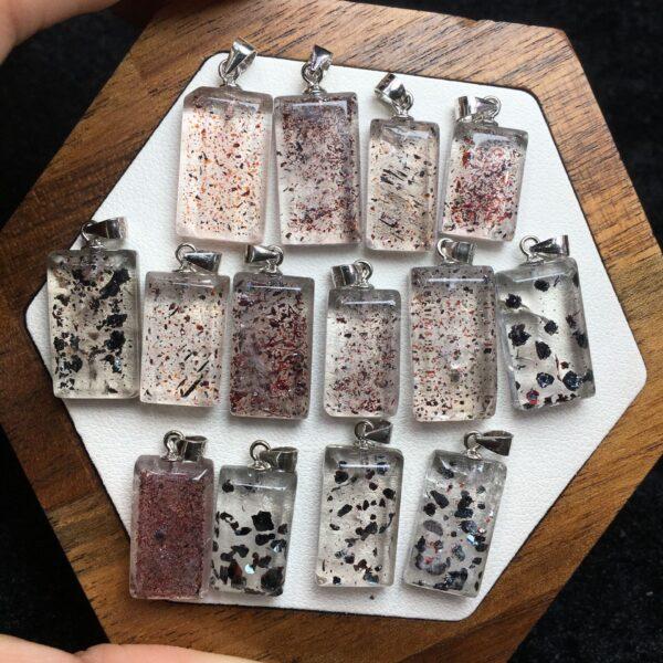 spots pattern rectangle shape natural Super Seven quartz bead sterling silver charm - Image 2